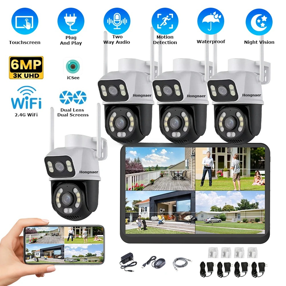Hongnaer 6MP 4CH Dual Lens Hom - Home Security Wireless Camera review and price